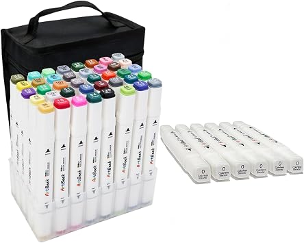 ArtBeek Alcohol Markers, 40 Coloring Markers Alcohol Markers, White Blender Pens
