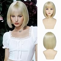 Vista 20 de Peluca Bob Marrón Ceniza con Flequillo, Peluca Corta y Lisa para Mujeres y Niñas, 12 Pulgadas, Resistente al Calor, Peluca de Cabello Bob Sintético