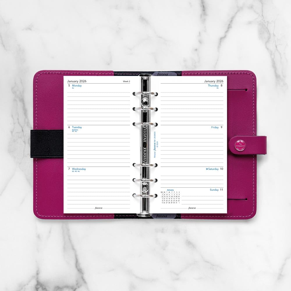 Filofax Terminplaner 2026, 1 Woche auf 2 Seiten, liniert, englisch, 9,5 x 17,1 cm