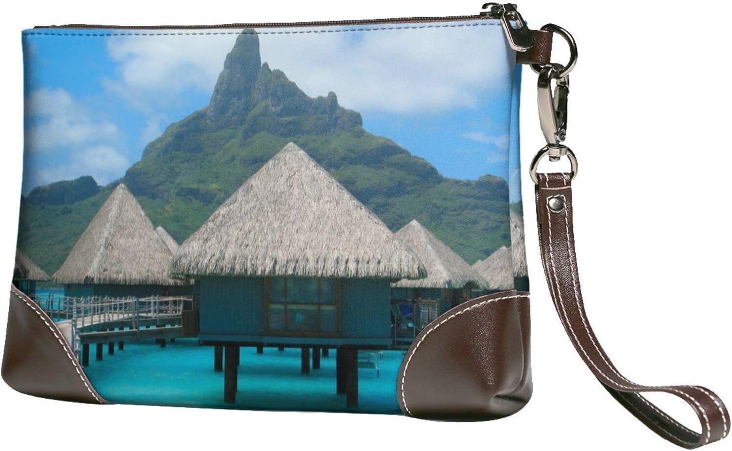 SDFCUMDM Tahitian Beach Print Trendy Print Leather Clutch Bag for
