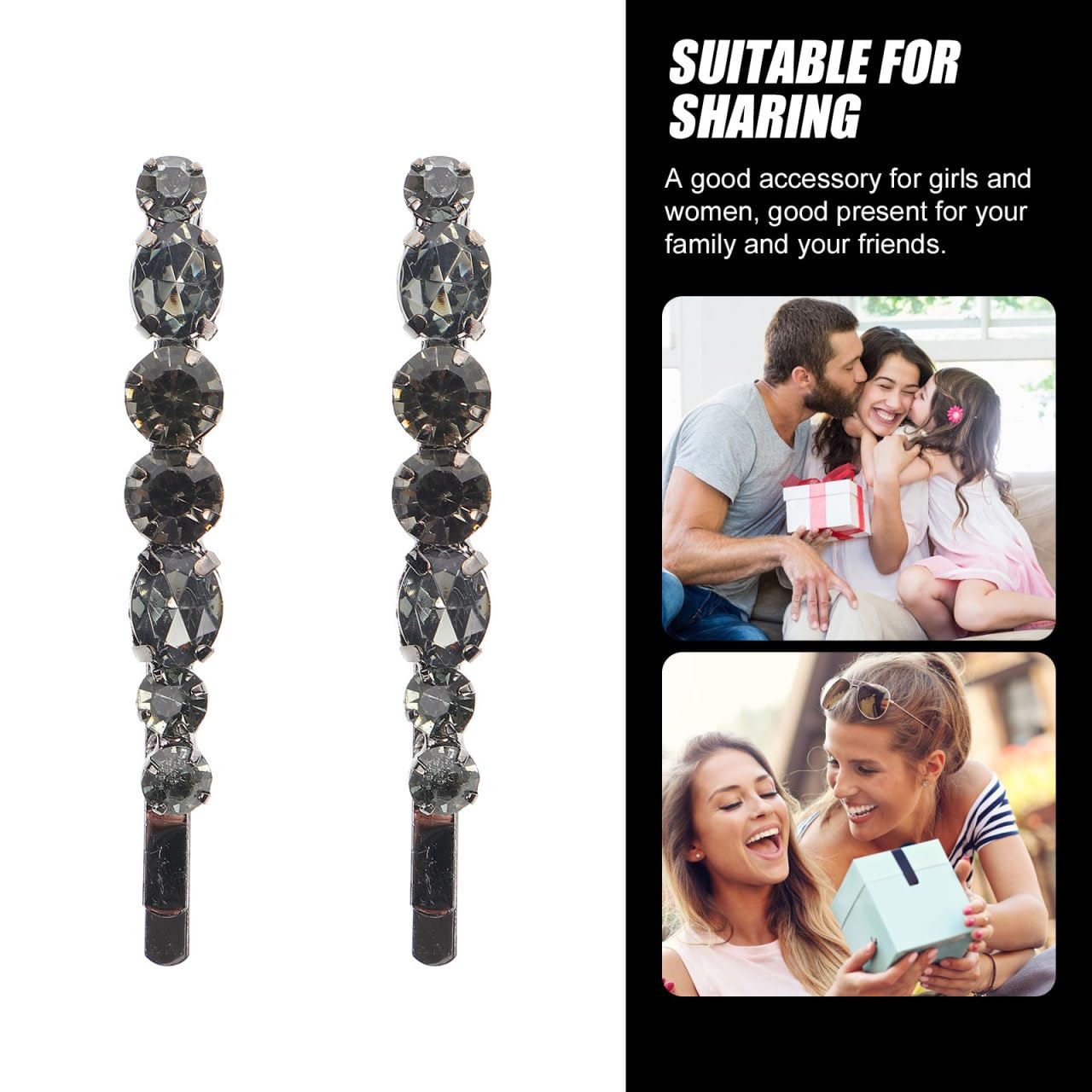 Lurrose 2pcs Crystal Bobby Pins: Black Rhinestone Bobby Pins - Black Rhinestone Hair Accessories Bridal Headpieces for Women Girls