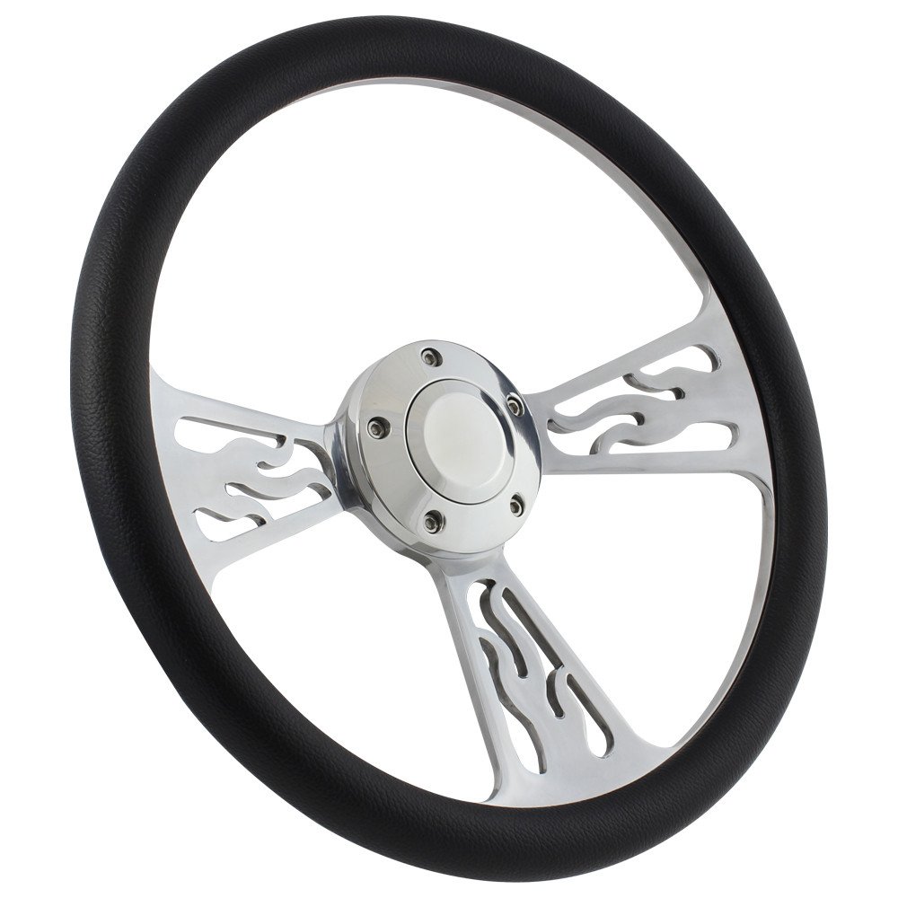 Flame Steering Wheel 5-bolt 14 Inch Aluminum with Black Wrap and Horn