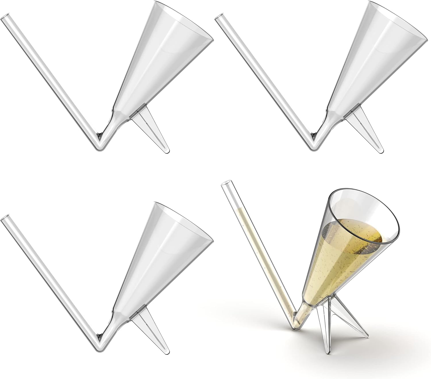 The Bubbly Bong Champagne Flute Shooter & Wine Guzzler - Made of Shatterproof Acrylic Plastic - Unique Gift for Bachelorette Party Favors, Engagement gifts, Drinking Games & Tailgating- 4 PACK