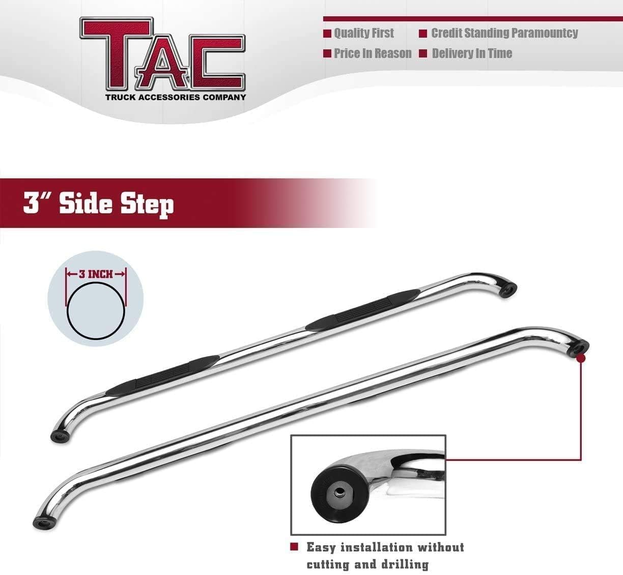 TAC Side Steps 3" Stainless Steel Fit 2009-2018 RAM 1500 | 2019-2023 RAM 1500 Classic | 2010-2026 RAM 2500/3500/4500/5500 Crew Cab Pickup Truck Running Boards 2Pcs