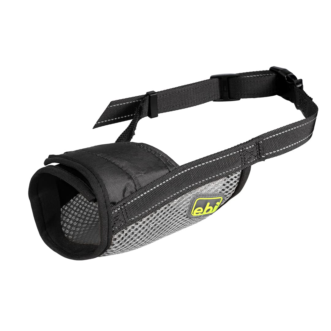 EBI, Muselière S - 14-​28 cm / Ø16-​20 cmgris, Velcro ultra résistant, Tissage réfléchissant, Boucle de serrage réglable, Empêche le chien de mordre, d'aboyer et de mâcher