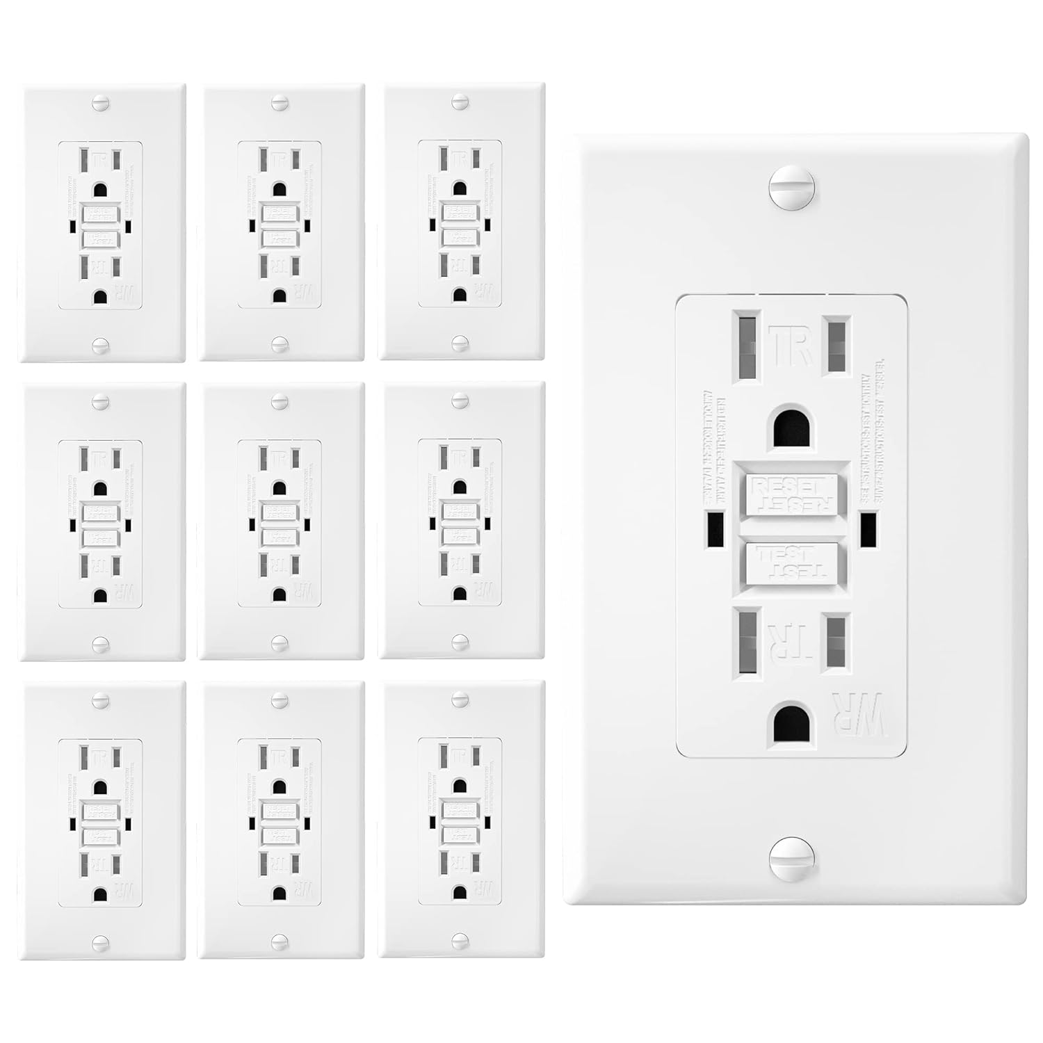 GFCI Outlet 15 Amp, Self-Test GFI Electrical Outlet with LED Indicator, Weather & Tamper Resistant GFCI Outlets Receptacle, Ground Fault Circuit Interrupters w/Wall Plate & Screws, UL Listed, 10 Pack