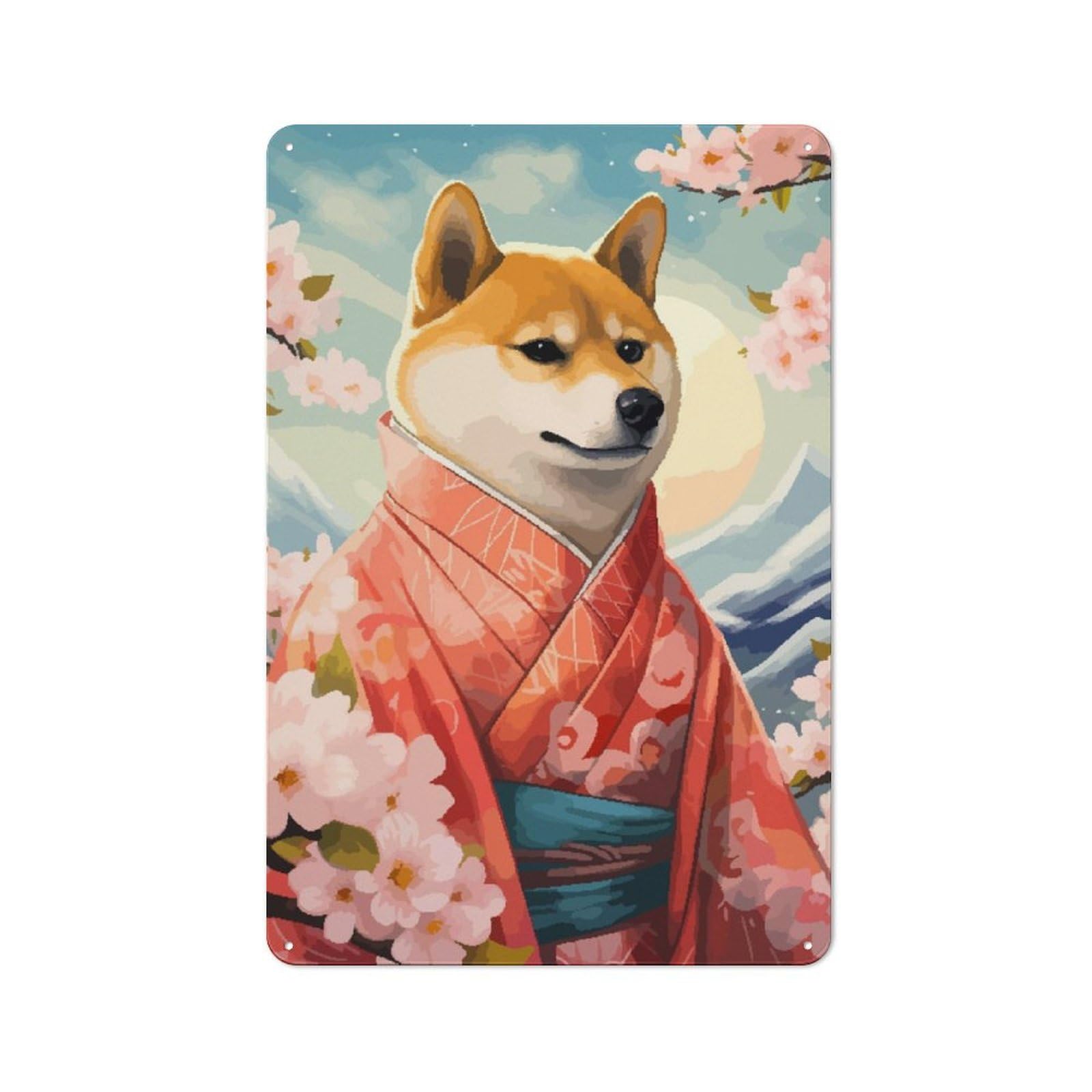Junmoney Shiba Inu Pixel Art Ukiyoe Retro-Style Tin Sign 30X20cm For Dining Room Or Kitchen, For Kitchen Wall Decor Lovers