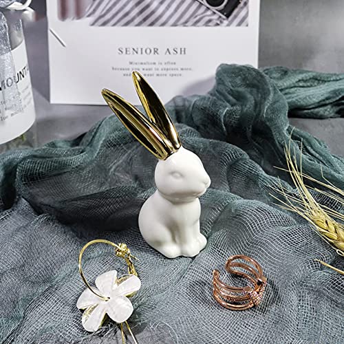 Bihoib Home Decor Rabbit Statues,1 Pair, Small Decorative Accents For Shelves, Livingroom And Bedroom, Gold And White #TOP6