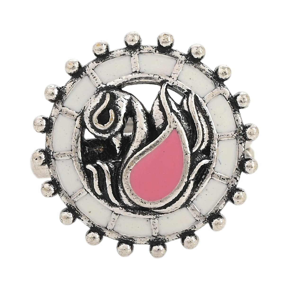 VOYLLAShwet Kamal Peacock Motif Adjustable Ring