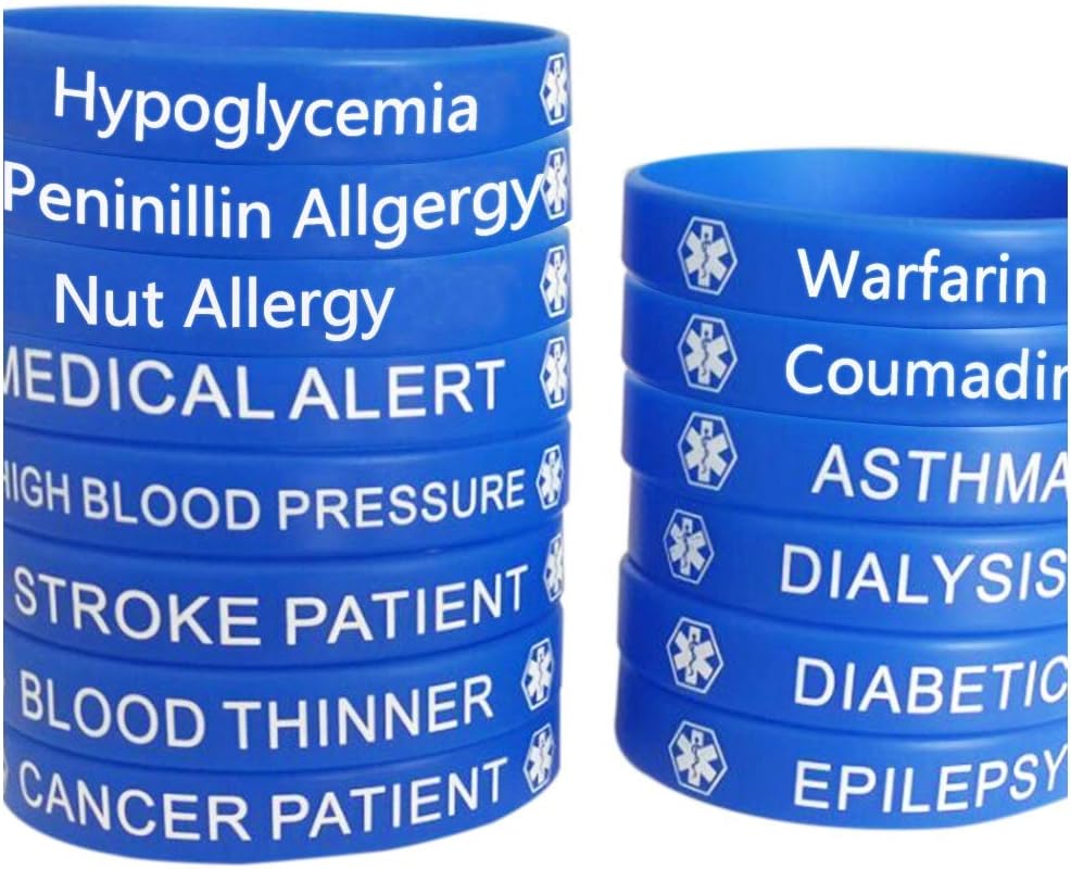 Jude JewelersBlue Silicone Rubber Medical Awareness Alert Bracelet