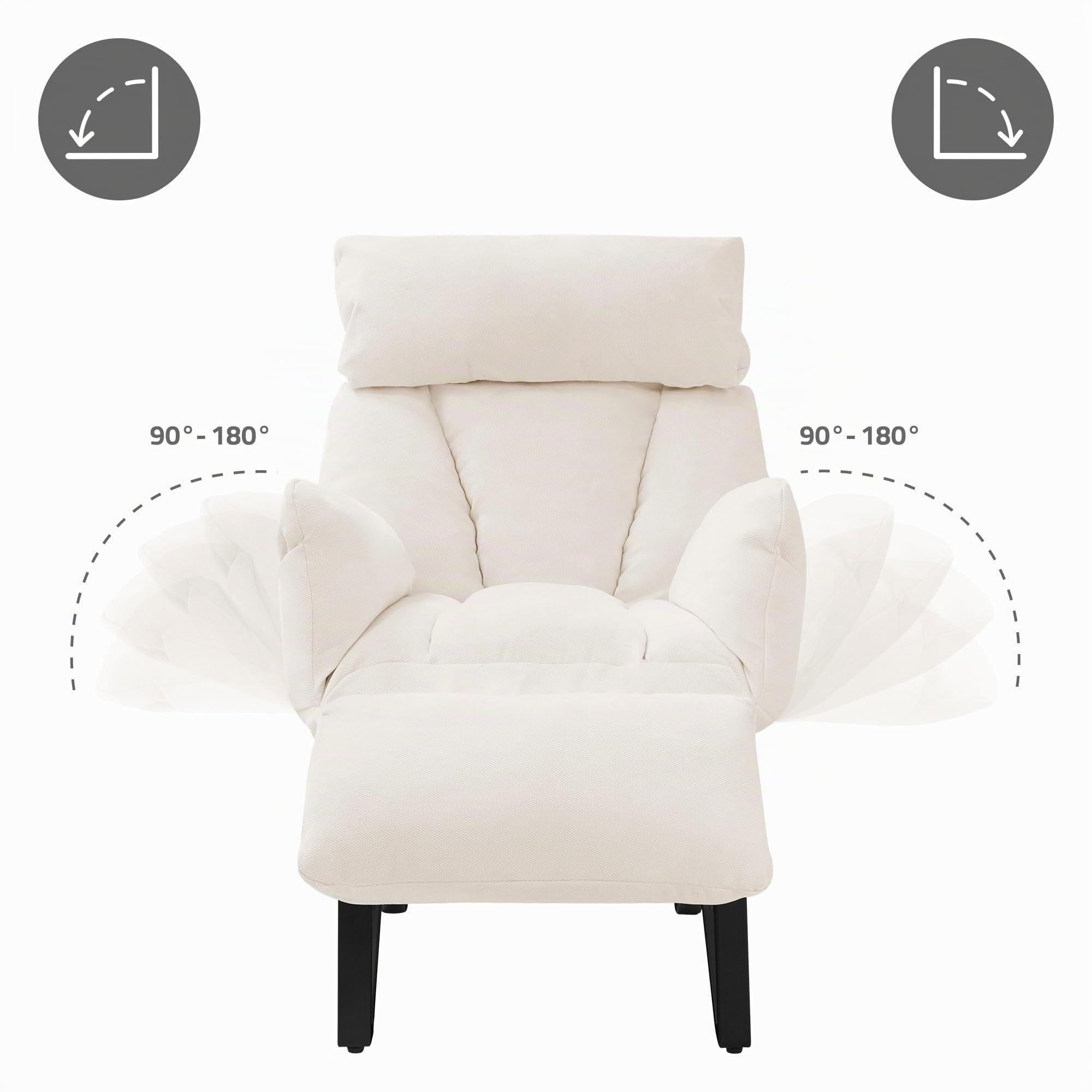 ML-Design Sillón de Relax Reclinable Beige Asiento de Salón con Funda de Lino Butaca de TV Moderno Ajustable con Resposabrazos, Reposapíes, Bolsillos Laterales Sofá Tapizado Individual de Lectura