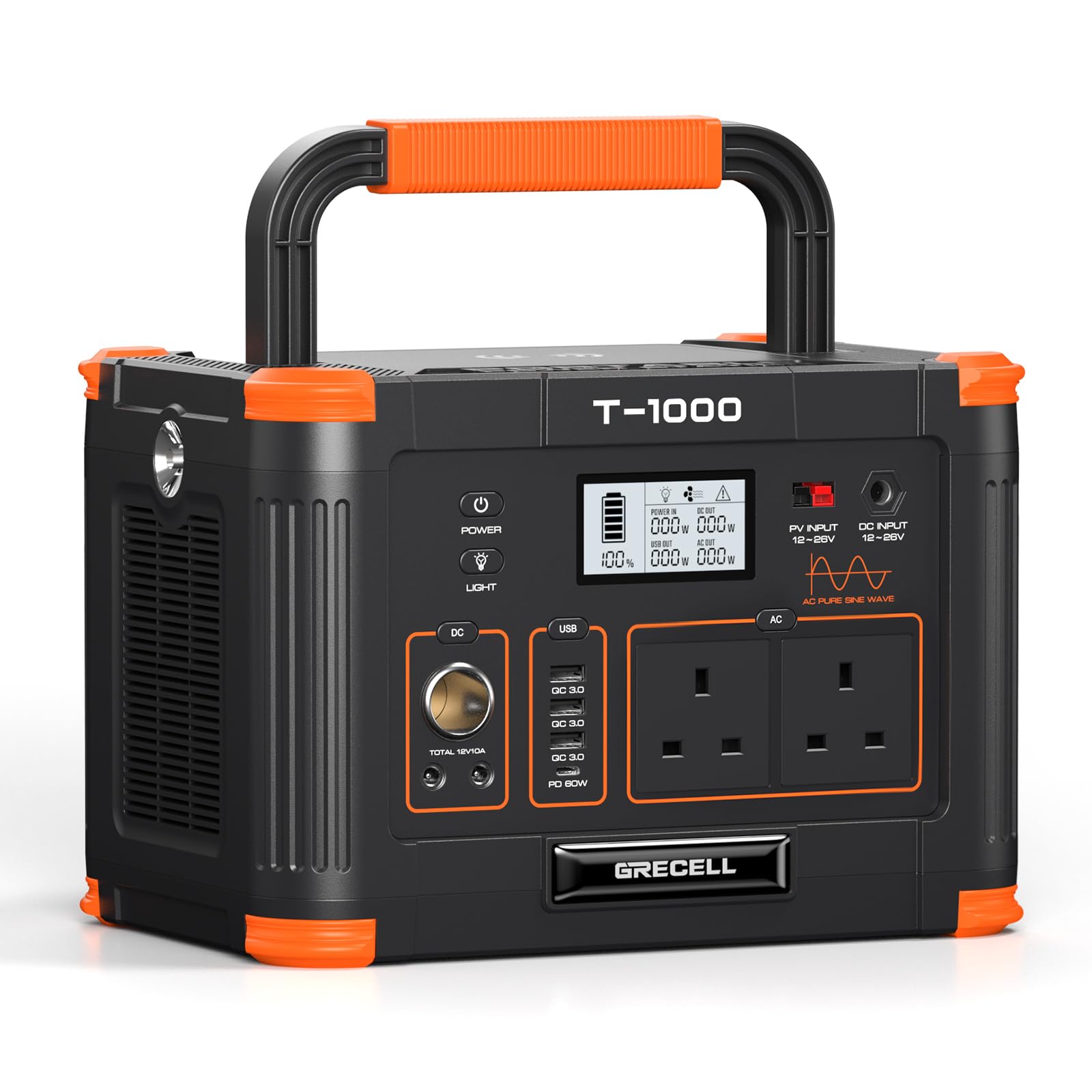 GRECELL Portable Power Station 500W(Peak 1000W), 519Wh Outdoor Solar Generator Backup Battery Pack with 2 230V AC Outlets, 500W 10-Port Powerhouse for RV/Van Camping Road Trip Home Emergency, T-500 — view 9