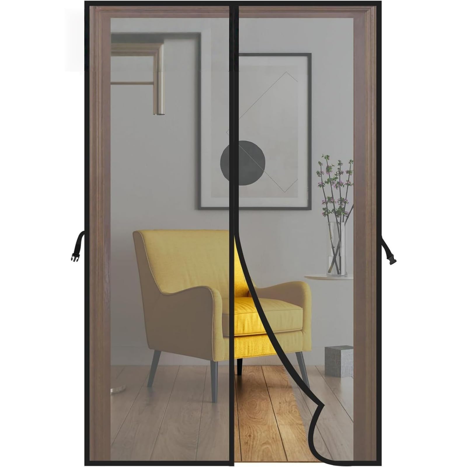 Surwin Magnetic Fly Screen Door Curtain, Heavy Duty Magnets Screen Door Doorway Kitchen Fly Insect Bug Mosquito Net Curtain for Patio, Bedroom, Living Room (Black,120x210cm)