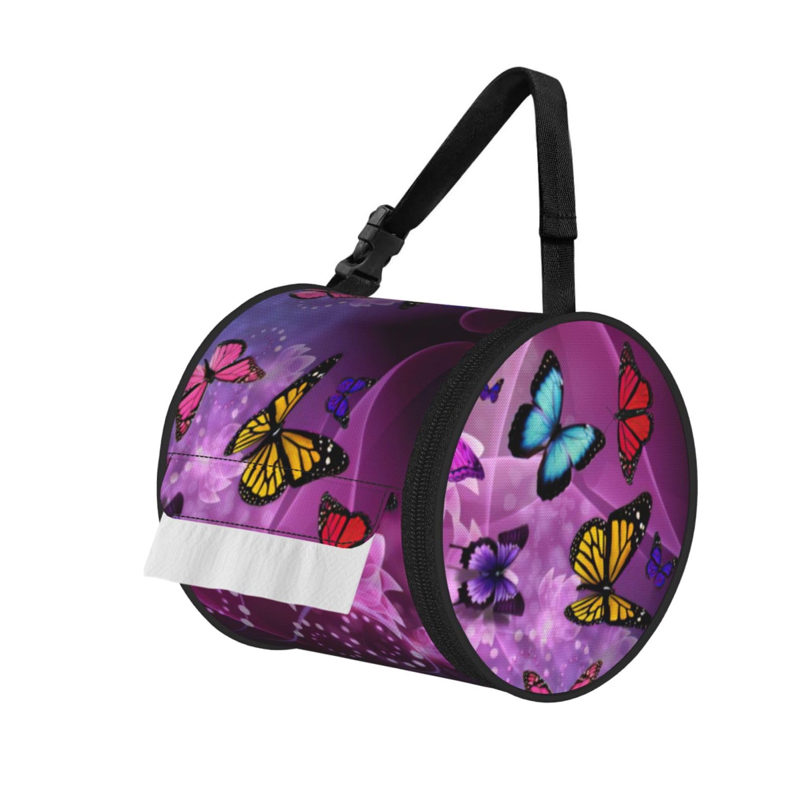 Purple Butterflies Print Fashion Tissues Organizer Box, Hanging Tissue Holder For Purse Coins For Car Office Daily Outing