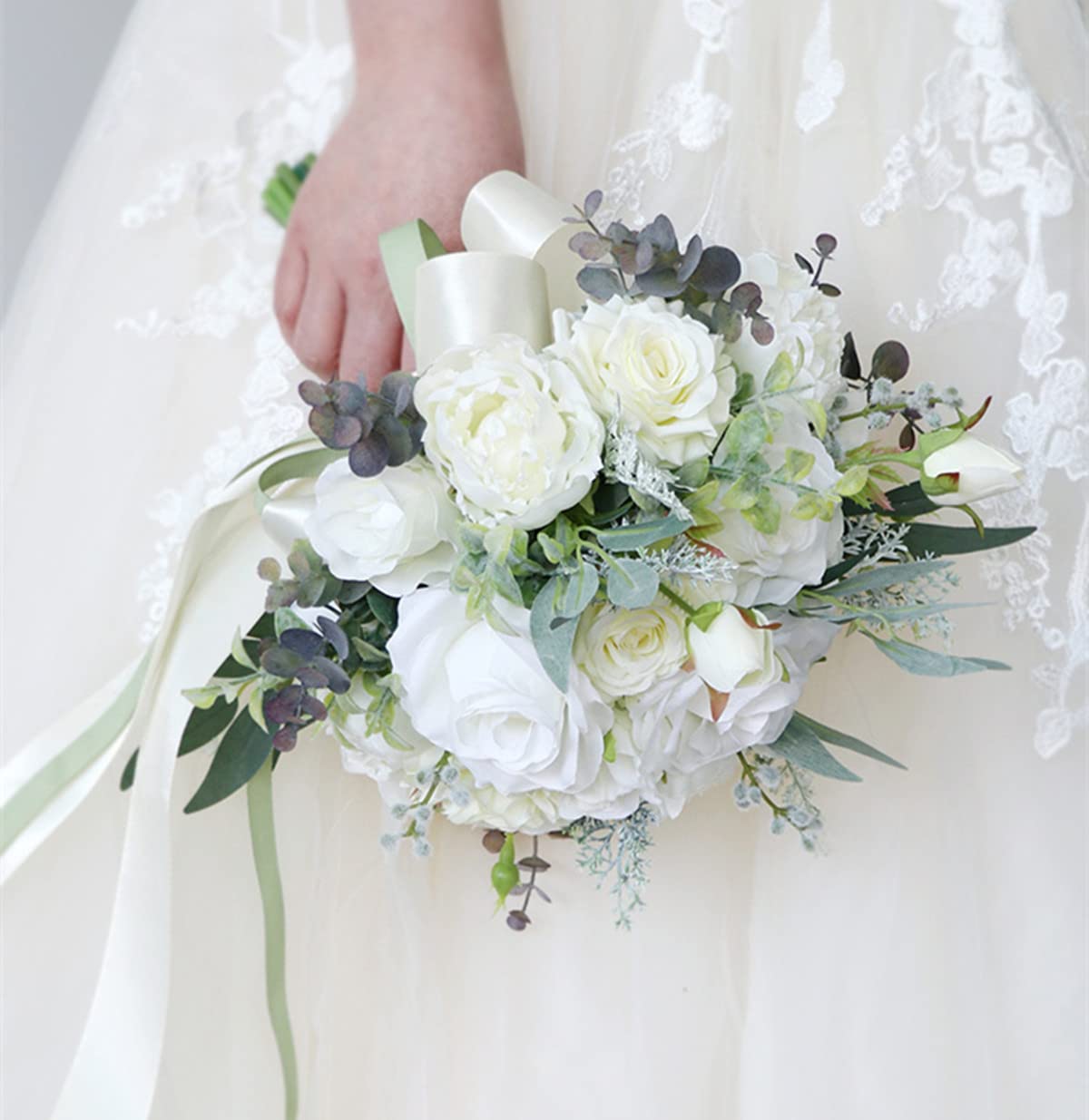 Hochzeit Bouquet Vintage Style Weiß Rose Braut Braut künstliche Bouquet Brautjungfer Hochzeit Dekoration Sträuße