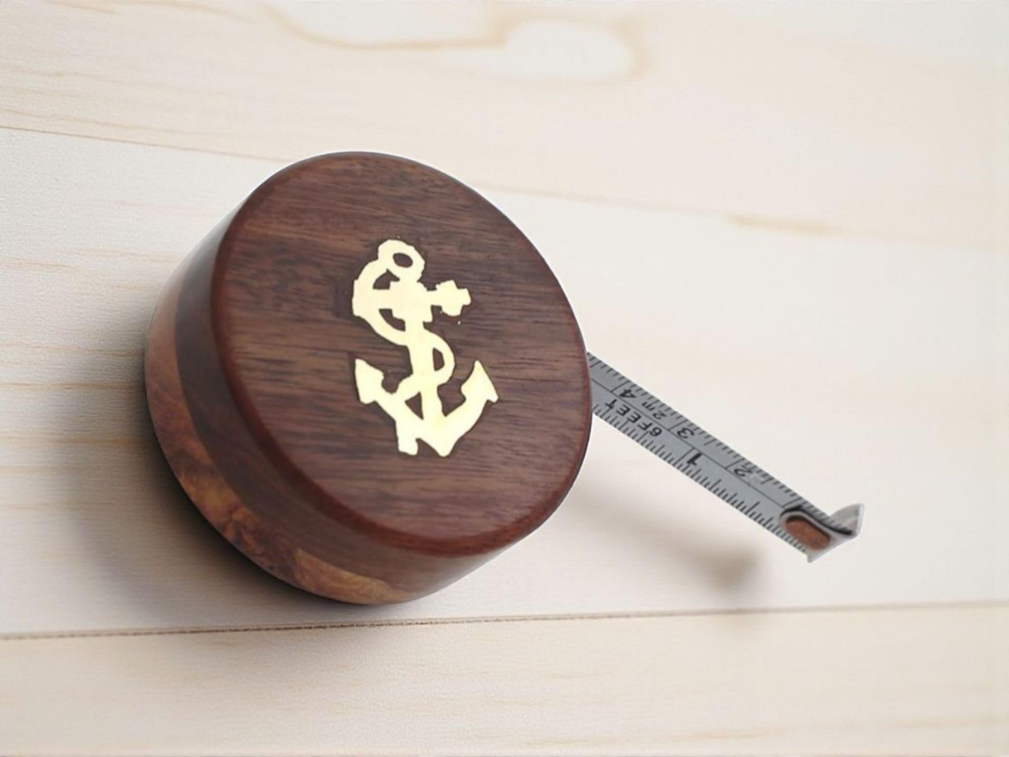 Sheesham Wood Round Retractable Tape Measure — Handcrafted Compact Pocket Measure, 2" Diameter x 0.75" H, Smooth Brass Inlay Accent Portable Tailor & DIY Measuring Tool 2 Meter Length-image-36
