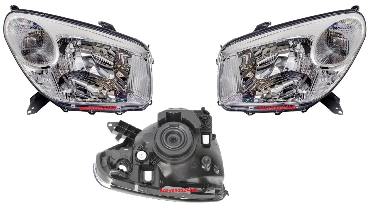 Set 2 Faro Fanale Proiettori Anteriori Destro e Sinistro Compatibili per Toy Rav4 Rav 4 Ry 2003-2005 Alogeno H4 Predisposto Regolazione Elettrica