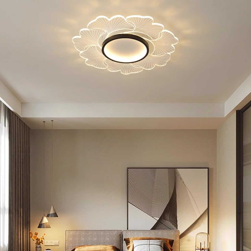 Wohnzimmerlampe LED Deckenleuchte Moderne Dimmbare Deckenlampe Mit Fernbedienung 3000K-6000K Florales Design Dekorative Acryl Schirm Kronleuchter Schlafzimmer Kinderzimmer Beleuchtung(Gold,52cm(28w))