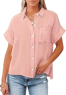 Mujeres Verano Color SóLido AlgodóN Lino Manga Corta BotóN Cardigan Camisa Casual Bolsillo Boca Hendidura Lateral