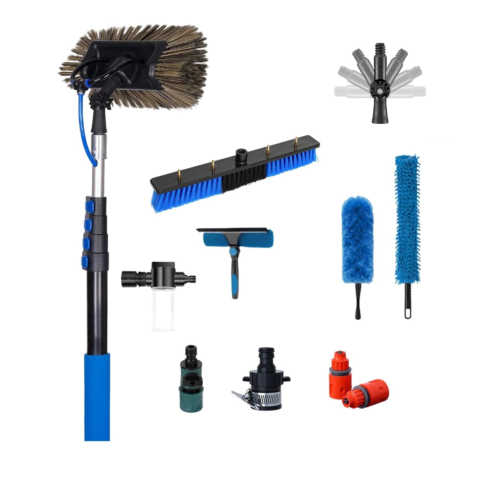 Set di aste di prolunga industriali in fibra di carbonio, 3,7 m - 12,2 m, con morsetti regolabili in nylon, filettatura standard da 3/4 di pollice per manutenzione di finestre ed edifici