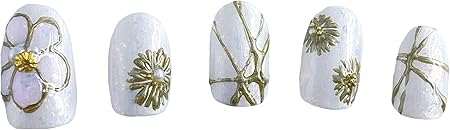 Amazon 着物専用 ネイルチップ 和柄 日本人製作 日本製 花柄 白色 パール 白無垢 成人式 結婚式 二次会 披露宴 ウェディング ジェル 金色 ネイルパーツ かわいい おしゃれ つけ爪 4nail ネイルチップ 通販