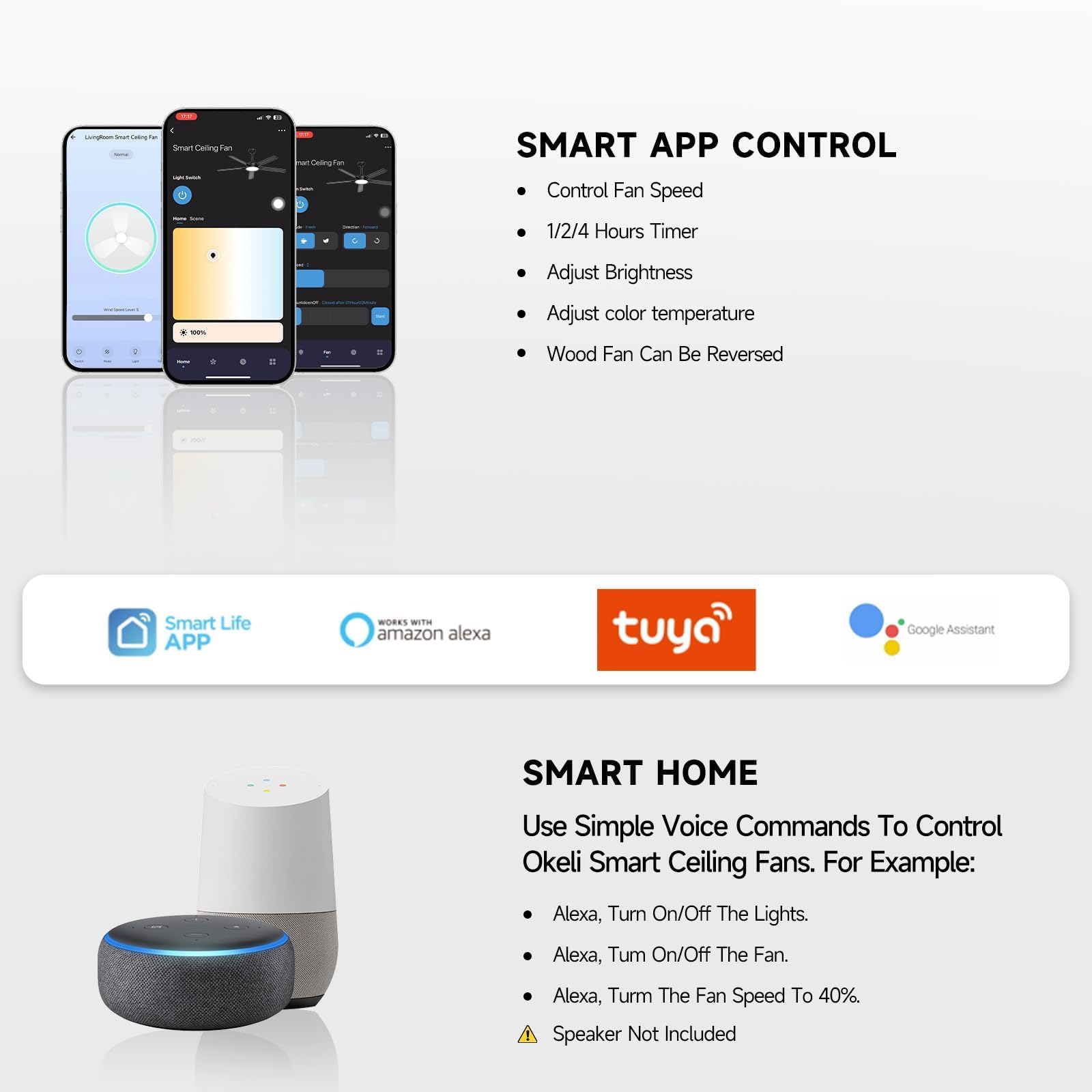 Taloya Smart Deckenventilator mit Licht und Fernbedienung, Moderne Dimmbare LED Beleuchtung, App Control, 132 cm, Schwarz, Leise DC Motor, 6 Geschwindigkeiten, Timer, für Schlafzimmer Esszimmer