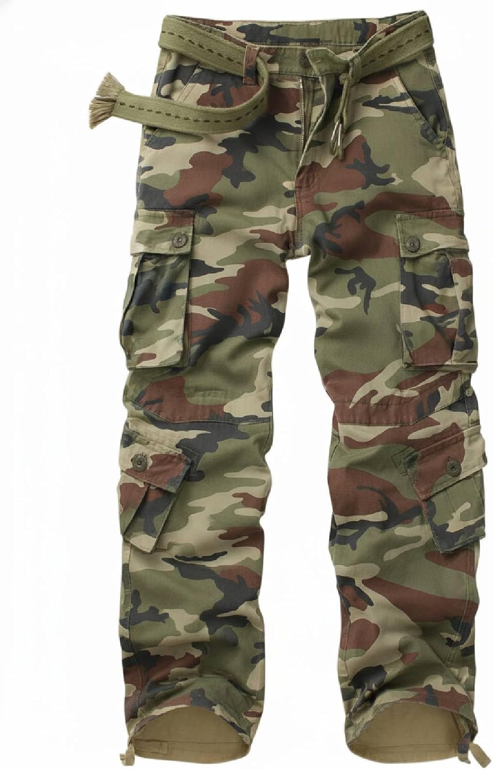 Cargo Pants for Men Casual Outdoor Relaxed Fit Camo Work Pants with 8 Pockets No Belt