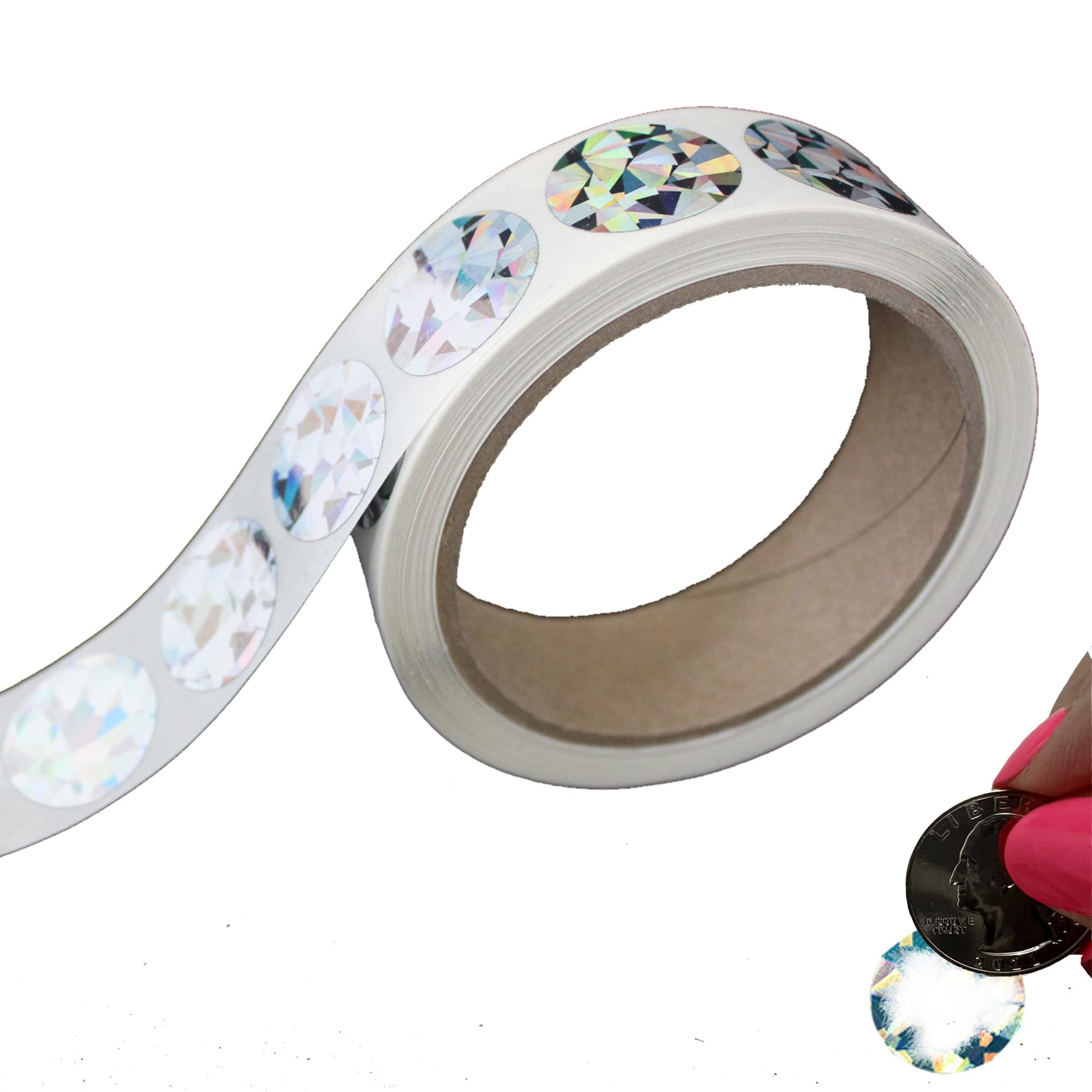 My Scratch Offs 500 Pack Hologram Silver Round Scratch Off Stickers Circle Labels 1 Inch DIY for Replica Lotto Raffle Card Games, Codes, Small