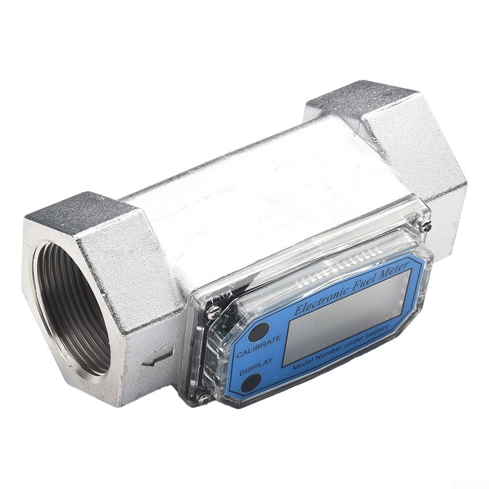 Medidor de flujo de agua preciso digital – Contador de turbina para aceite, queroseno y combustible – Carcasa robusta de acero inoxidable – Conexión de 0,5 a 2 pulgadas – Piscina y tecnología (1,5