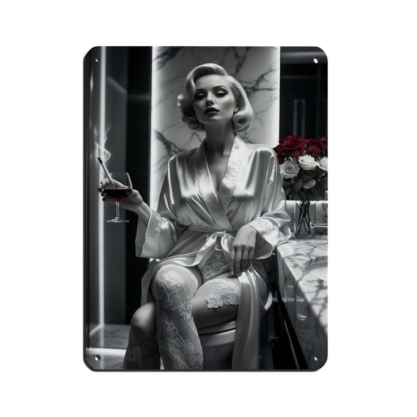 Vintage Glamour Elegant Woman Drinking Wine Tin Sign Vintage Metal Pub Club Cafe Bar Home Wall Art Decoration Poster Retro 12x16inch(30x40cm)