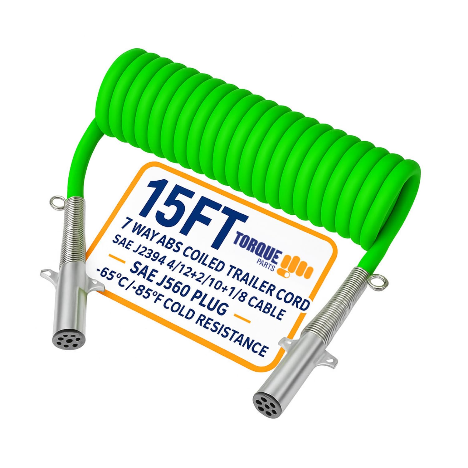 Amazon.com: Torque 7 Way Coiled Trailer Cord 15 FT Green ABS