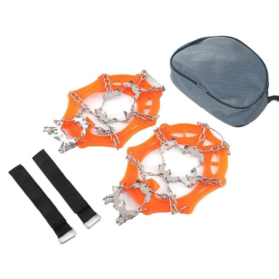 Ice Snow Grips Chaussures Grippers Crampons de Traction Crampons avec 19 Pointes Orange pour l'escalade Randonnée sur Neige et Glace (m)