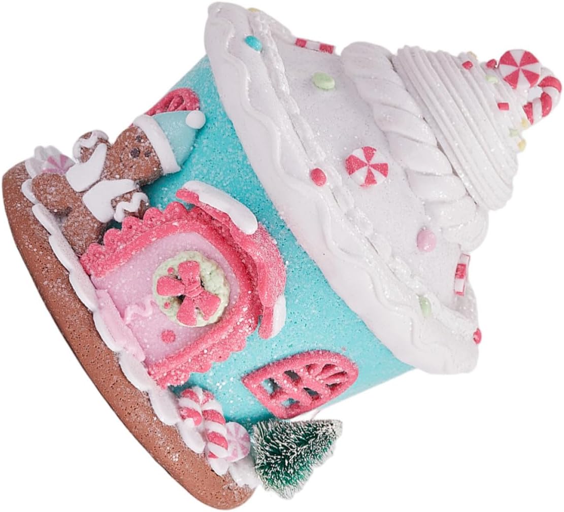 Resin Gingerbread House Ornament with LED Lighted Festive Glow, Classic Castle-Style Christmas Tabletop Decor for Holiday Decor and Christmas Village Setup, Requires 3 Aa Batteries