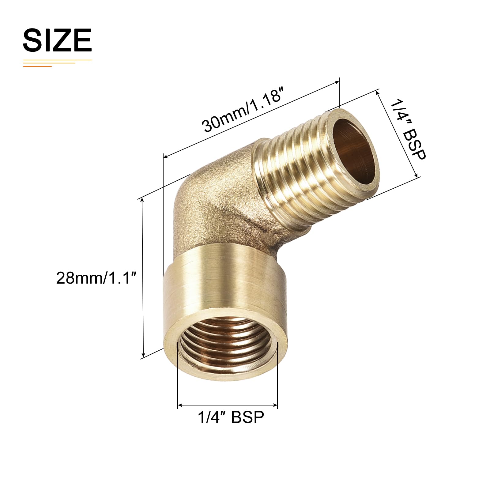 DTGN 1/4 BSP X1/4 BSP(Male x Female) 90 Degree Elbow Pipe Fitting - Good for Water Pipe System - Brass Tube Fittings - Gold Tone - Image 2