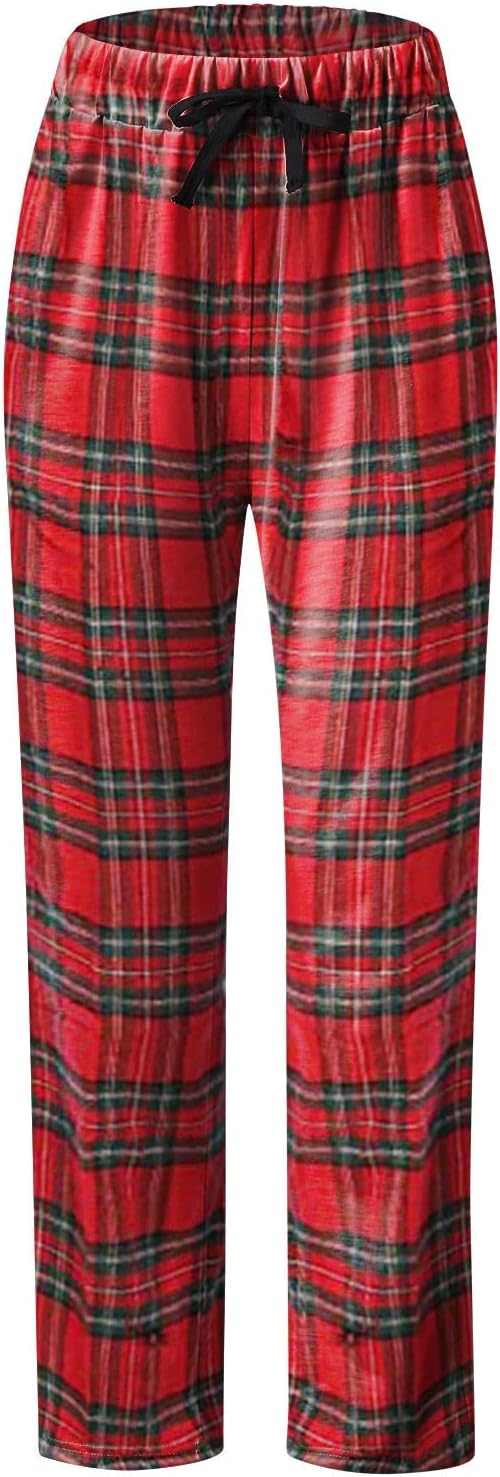 JOFOW Men's Pajamas Pants Plaid Casual Cotton Loungewear Lightweight Gym Workout Running Yoga Sweatpants Baggy Trousers