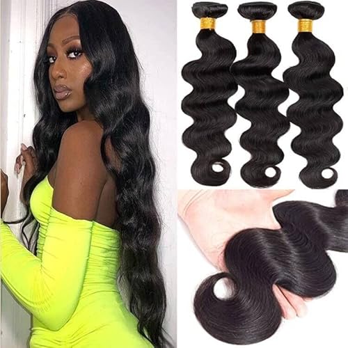 Tissage Brésilien Ondulé 14 16 18 Pouces Cheveux Naturel Brésilienne Tissage Naturel Cheveux Humain Extension Tissage Bresilien Cheveux Humain Naturel Body Wave 100g/Bundles Black Natural Cover