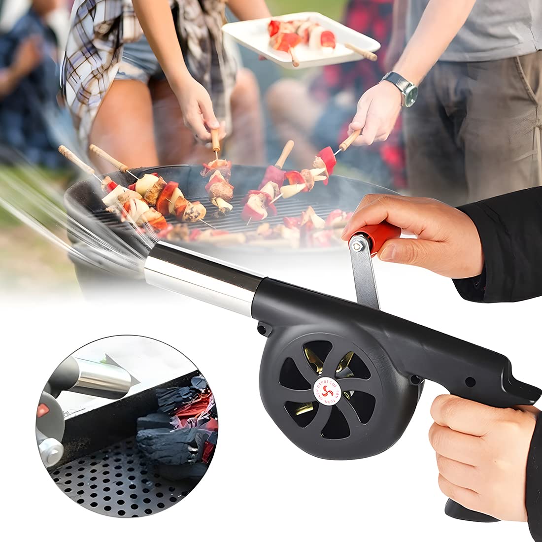 Wailicop Ventilador de Barbacoa Manual Soplador de Barbacoa Portátil para Barbacoa, BBQ Soplador de Aire Herramientas de Fuego para Cocinar al Aire Libre Picnic Camping