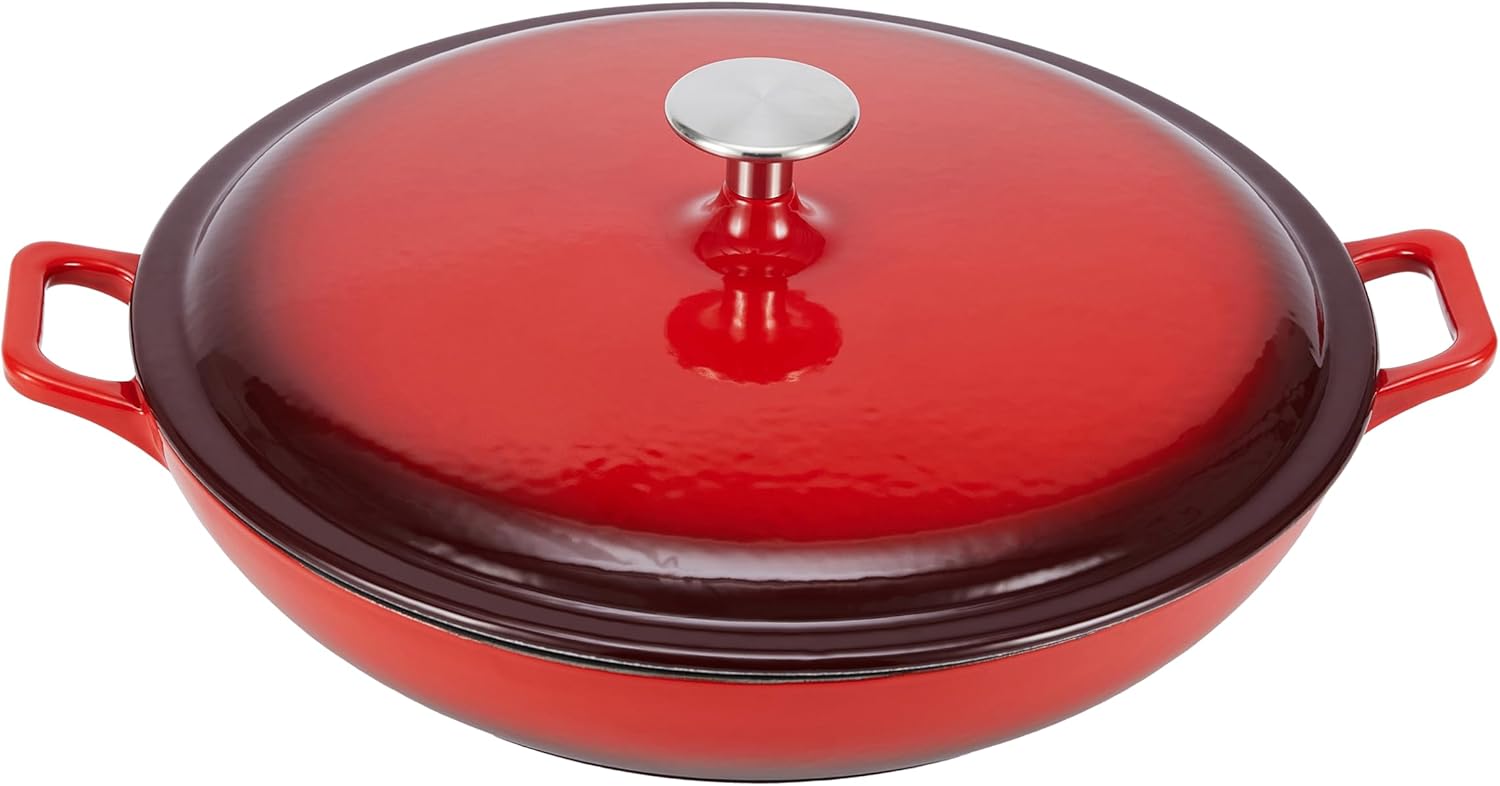 Amazon Basics Enameled Cast Iron Covered Casserole Skillet