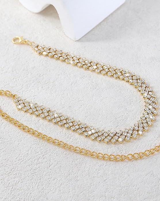 LUYANFX Choker Kette Damen Gold Halsreif Strass Kette Glitzer Schmuck Halskette Damen Gold Halsband Schmuck Necklace Goldene Trachtenkette für Alltag, Partys, Bälle, Hochzeiten