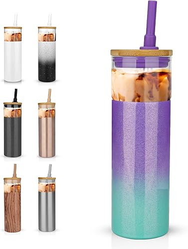 Tronco - Vaso térmico aislante de 20 onzas con tapa, acero inoxidable, vidrio borosilicato, taza de café helado reutilizable para viajes