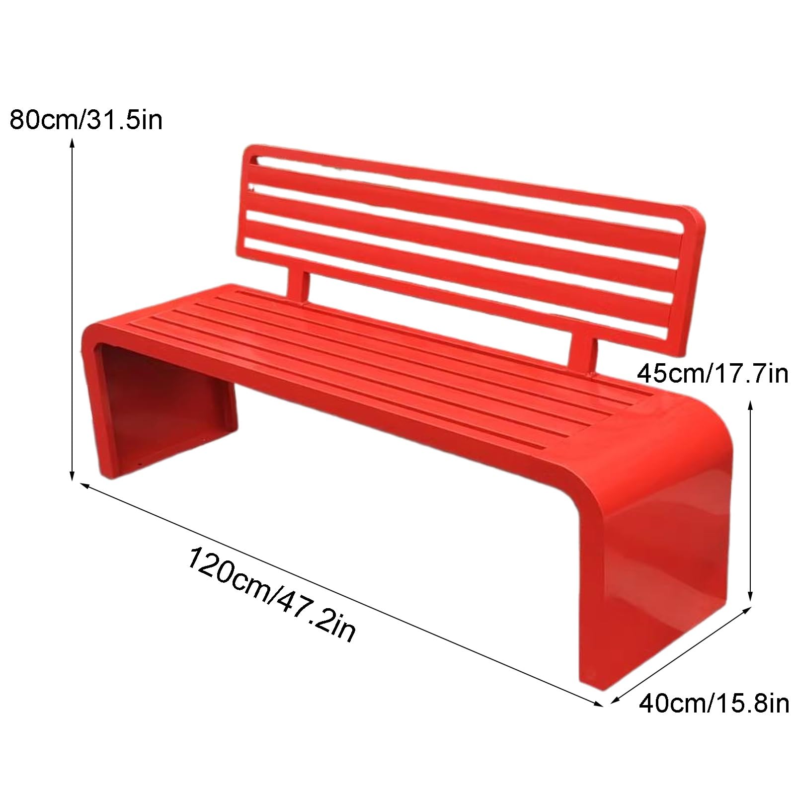 Sitzbank Metall, Terrassenmöbel, Park-Gartenbank, Mehrere Farben, Wetterfeste Terrassenbank mit Rückenlehne, for Draußen, Park, Hof, Terrasse(Red,120cm/47in)