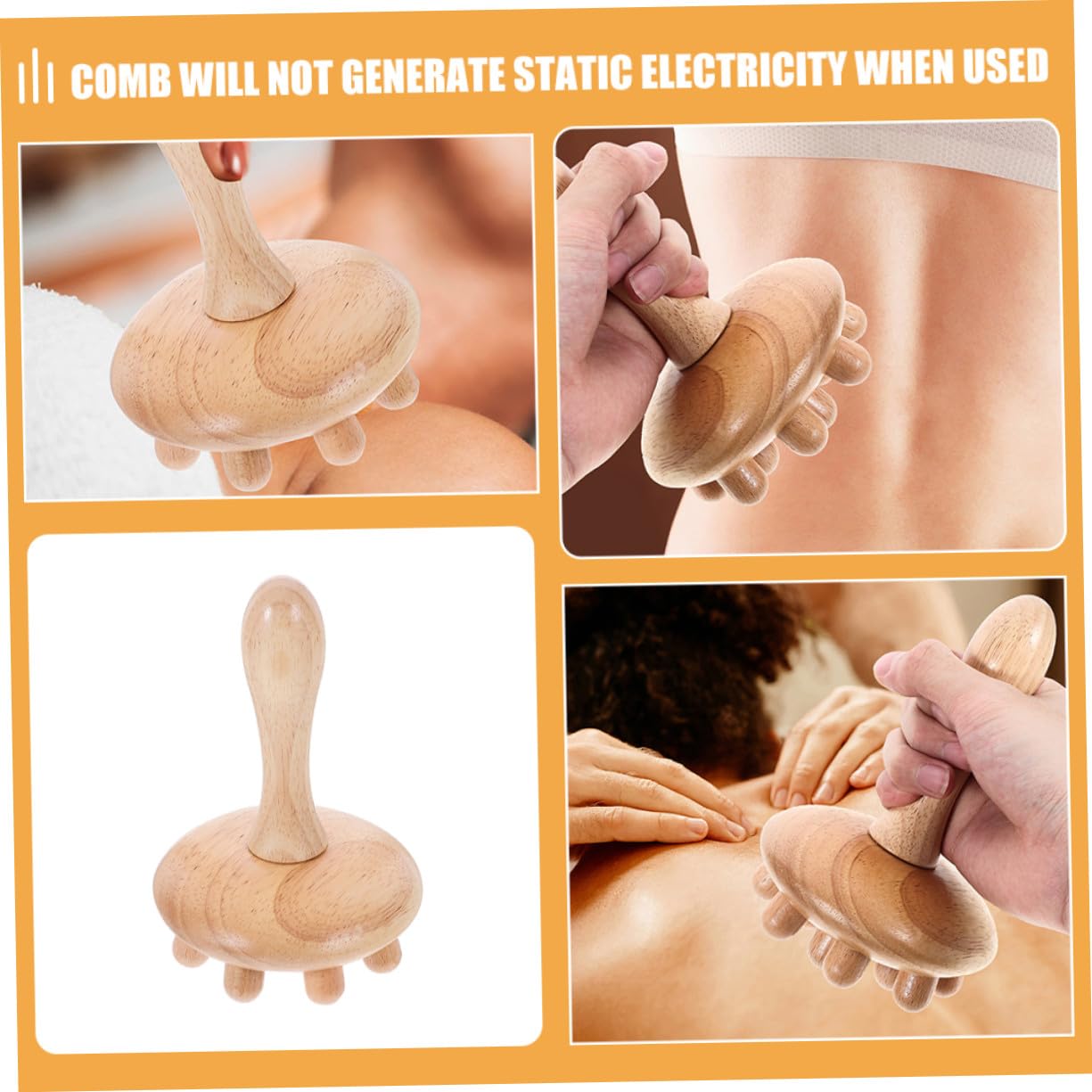 GANAZONO Cepillo Masajeador Cuero Cabelludo de Madera Beige 2 Piezas Diseño Práctico y Resistencia a Roturas para Relajación y Cuidado Capilar