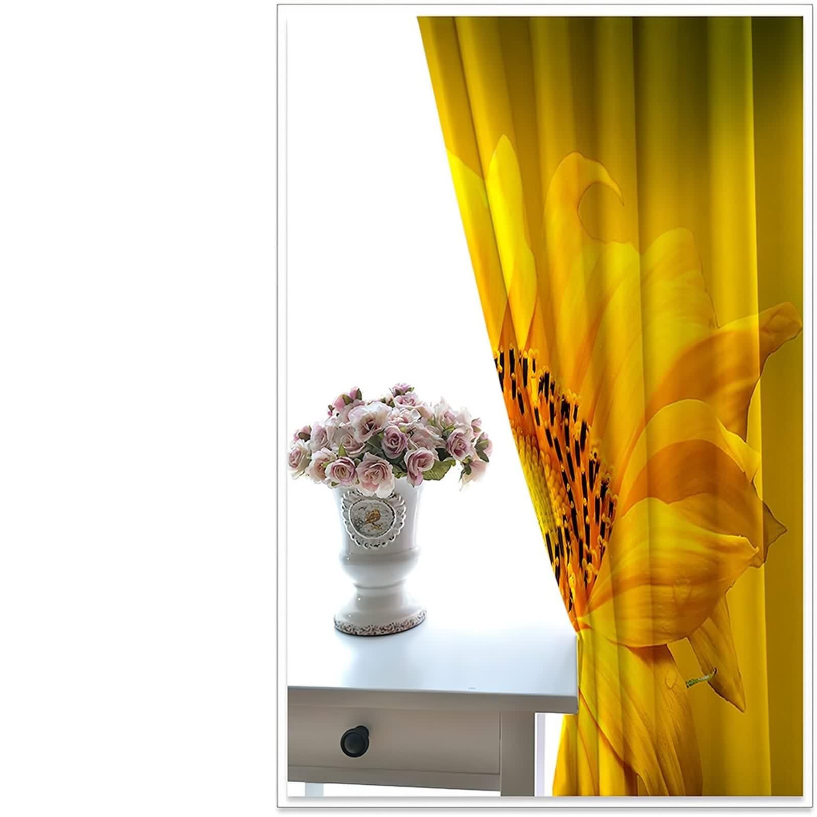 Rideau Jaune Occultant, Rideau Occultant Salon Polyester Tournesol Décoration Chambre 96L x 138H CM Lot de 2