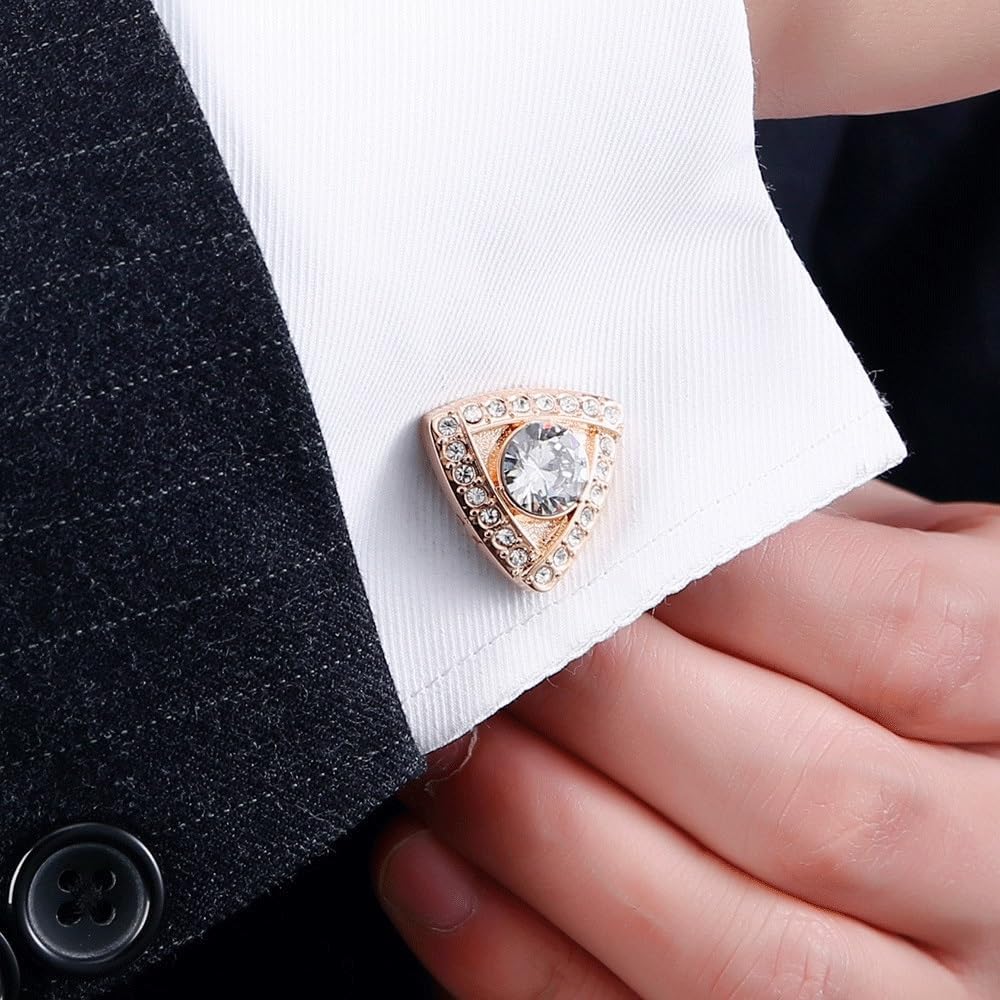 Personalized Geometry Full of Diamond White Crystal French Cufflinks Gold Men's Shirt Cufflinks