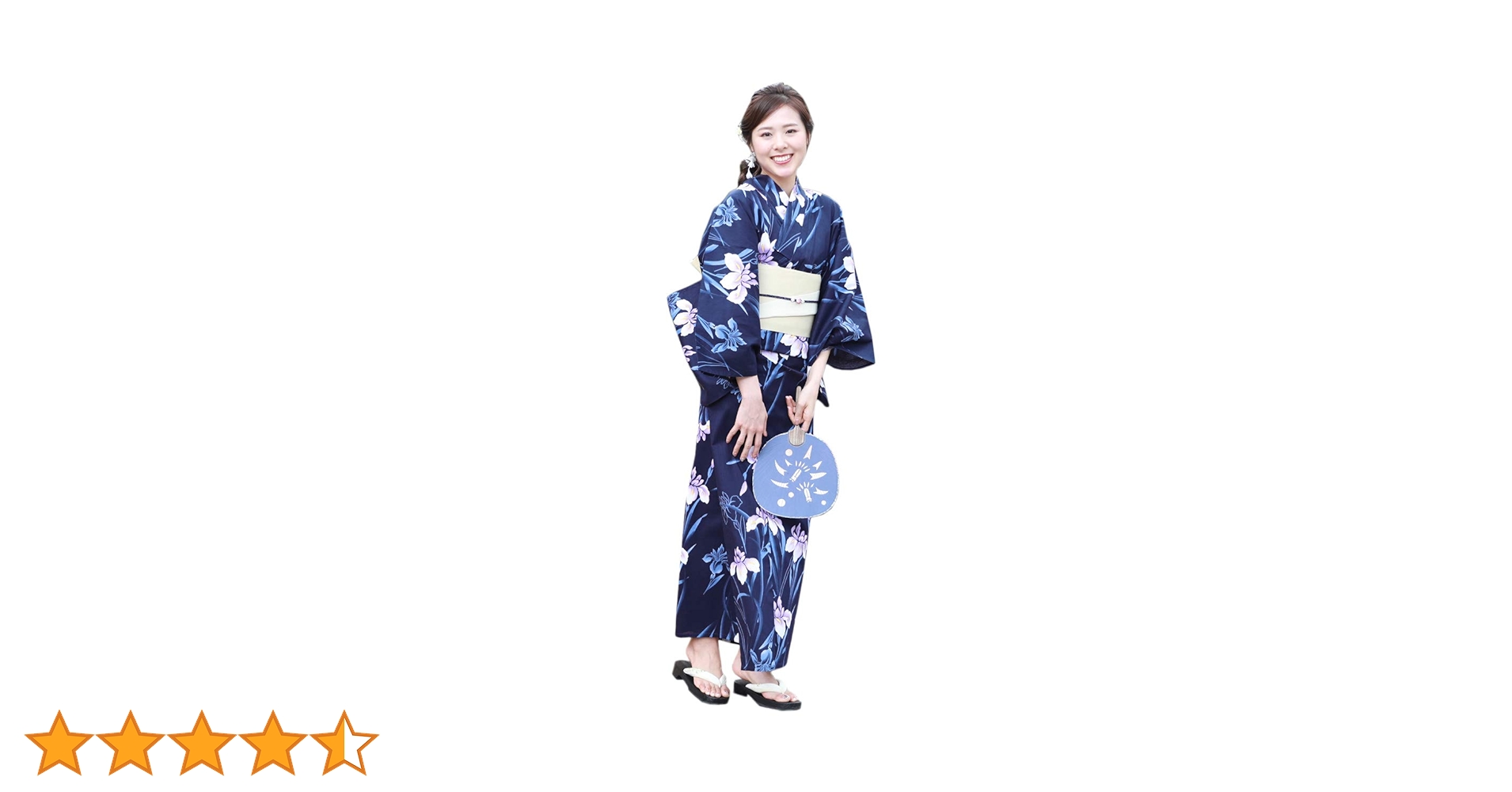 紺色花柄浴衣 4点セット 4L〜5L ililil 浴衣 「ililil/イルイルイル」「花柄ジャガード浴衣四点