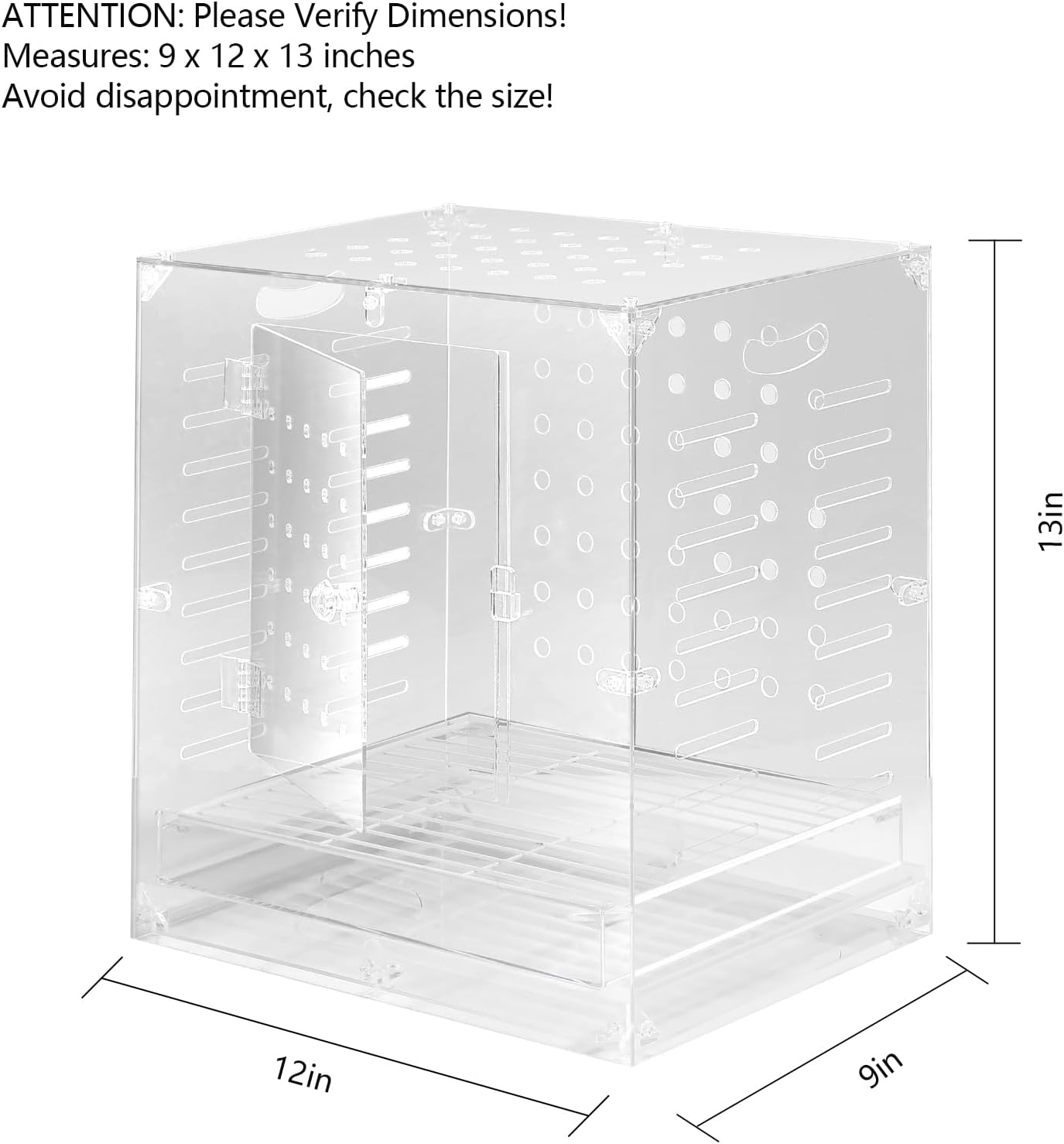 Clear Acrylic Bird Cage for Small Birds, Transparent Display Habitat for Canary, Parakeet - Easy to Clean & Assemble (9x12x13in)