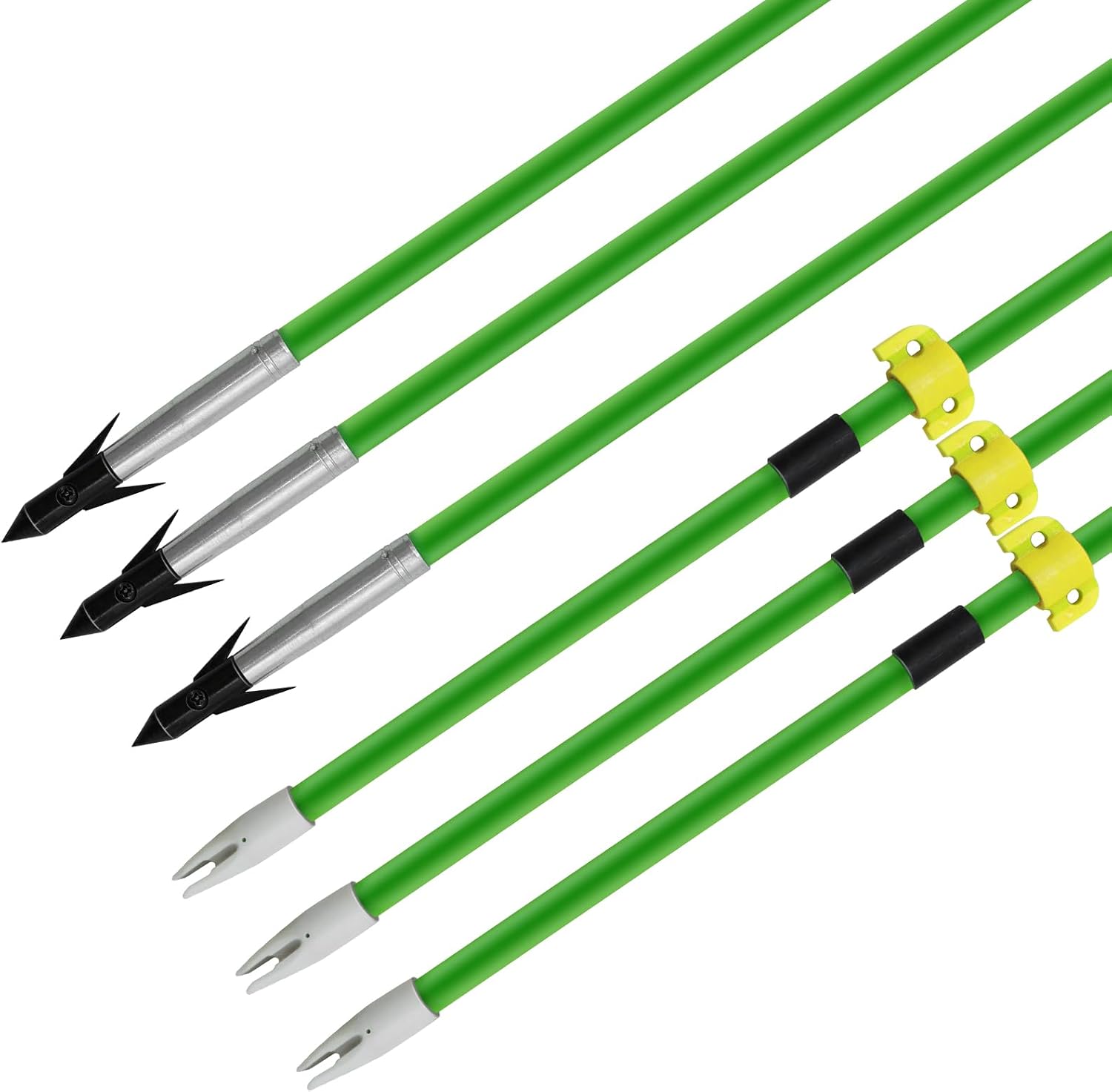 oubert 34 Inch Bowfishing Arrows 8mm Solid Fiberglass Shaft Bow Fishing Arrows with Replaceable Tip and Safety Slide for Compound Bow and Recurve Bow Fishing Hunting 6/12Pcs