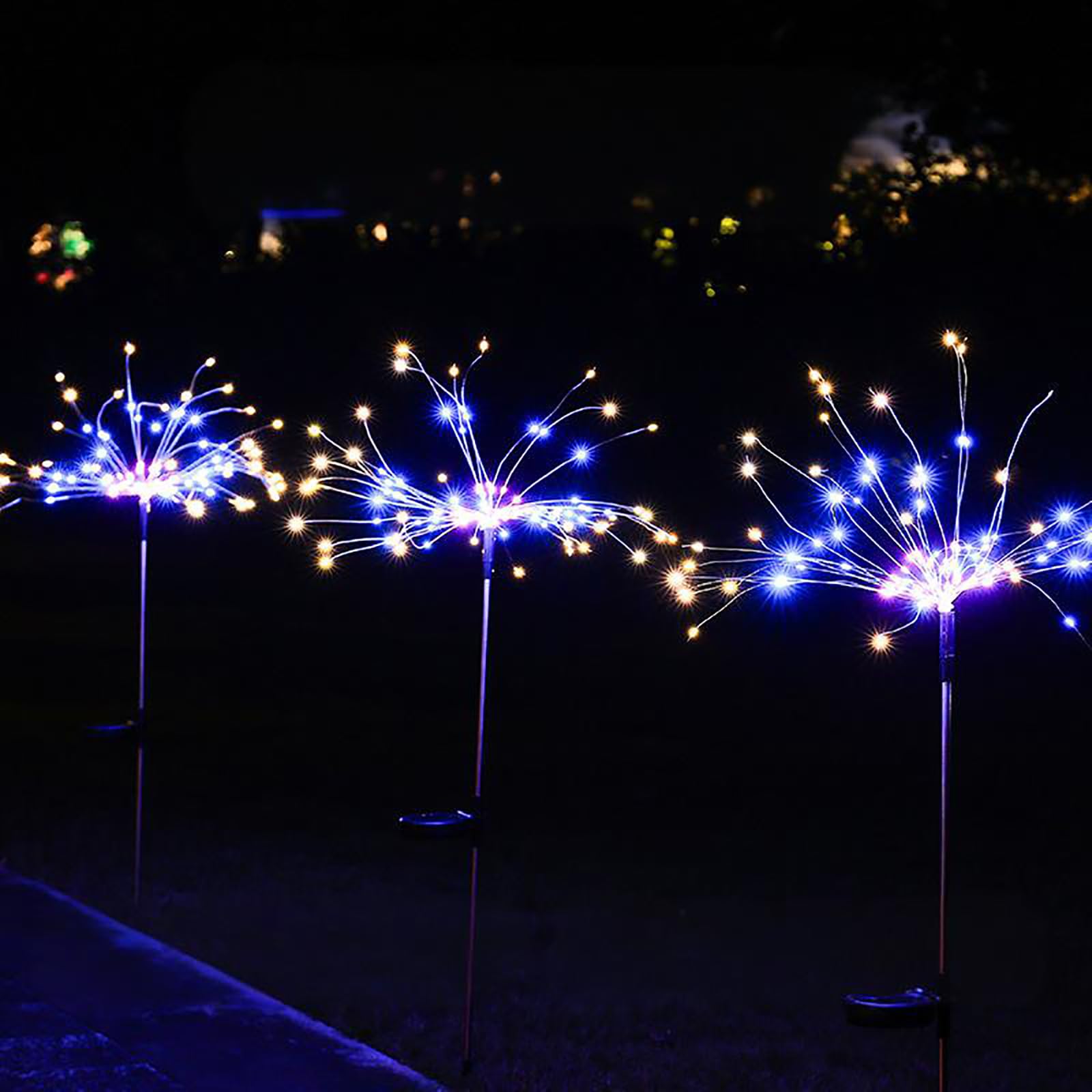 Guirnalda de luces solares para exteriores, luces LED de diente de león, 8 modos, luces inteligentes de fuegos artificiales, luces automáticas en la oscuridad para jardines, arbustos