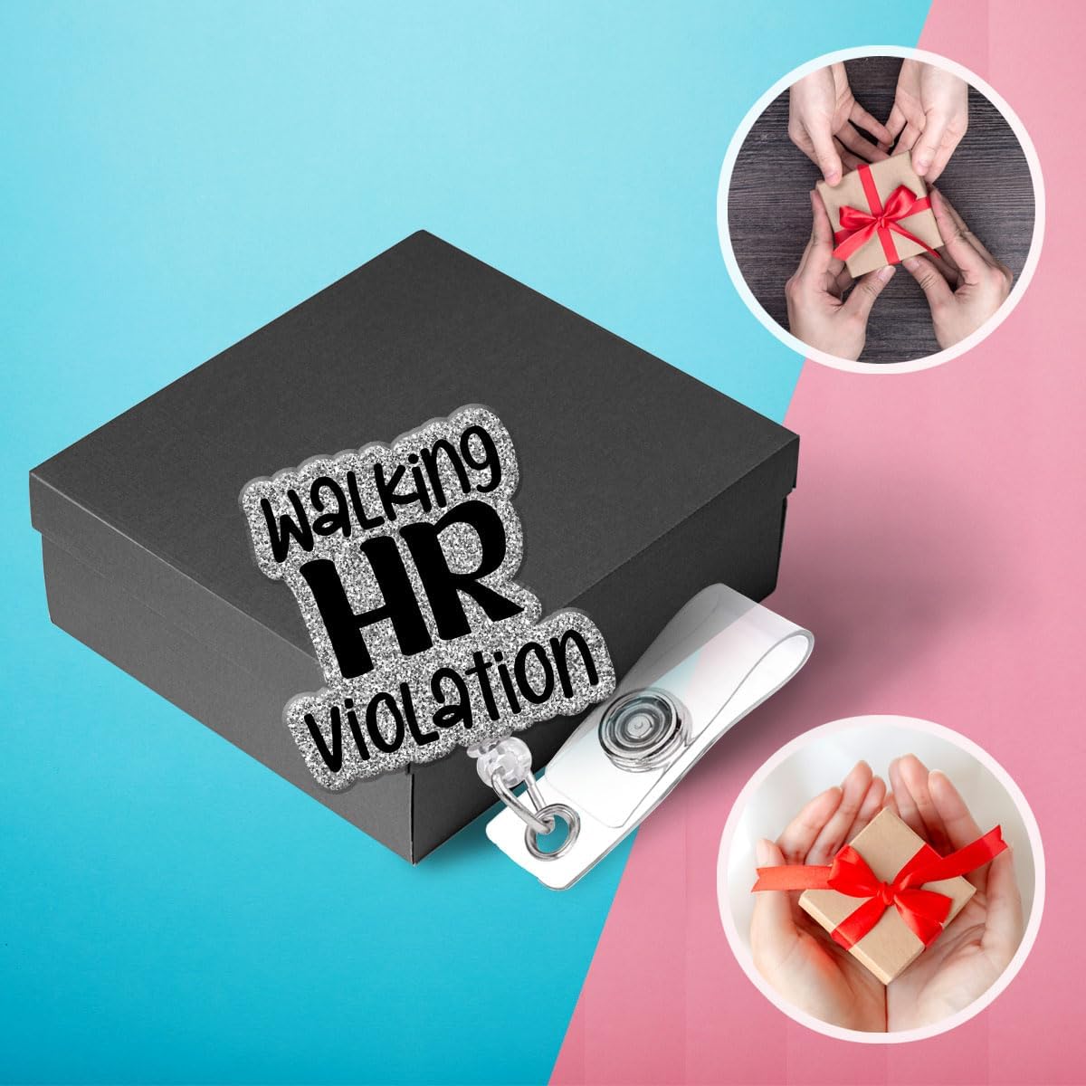 Walking HR Violation Retractable Black Glitter Badge Reel with Clip, Funny ID Badge Holder Decor for Nurse, Human Resource Medical Assistant, Office Night Shift Coworker, Thank You Gift for New Office - Image 5