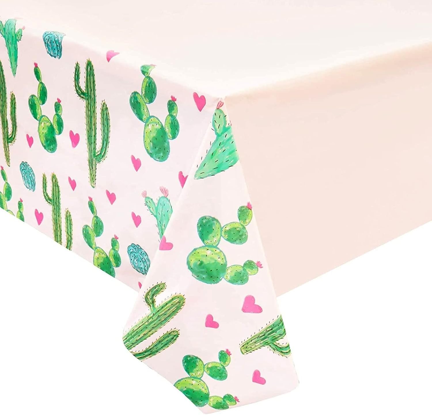 Sparkle and Bash 3 Pack Pink Plastic Cactus Tablecloth for Let's Fiesta Birthday Party Decorations, Baby Shower (54x108 in)